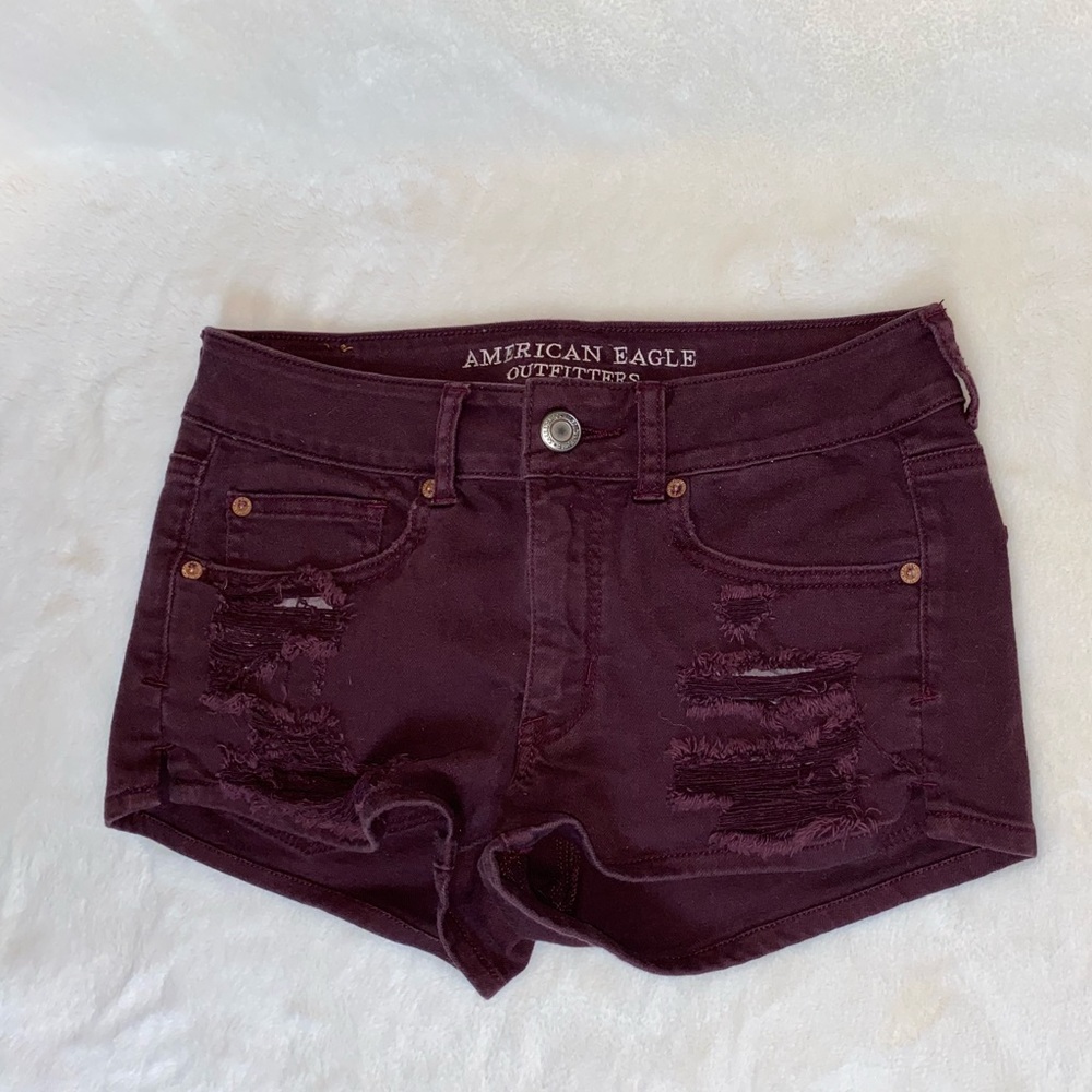 American Eagle burgundy jean shorts
